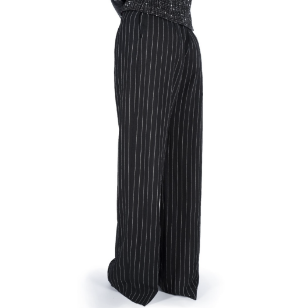 Pants pleated in wool crepe and viscose black tennis stripes